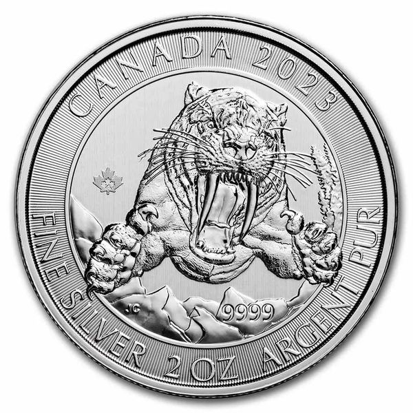 2023 Ice Age of Canada 2oz Pure Silver Mint Smilodon Sabre-tooth Cat Coin