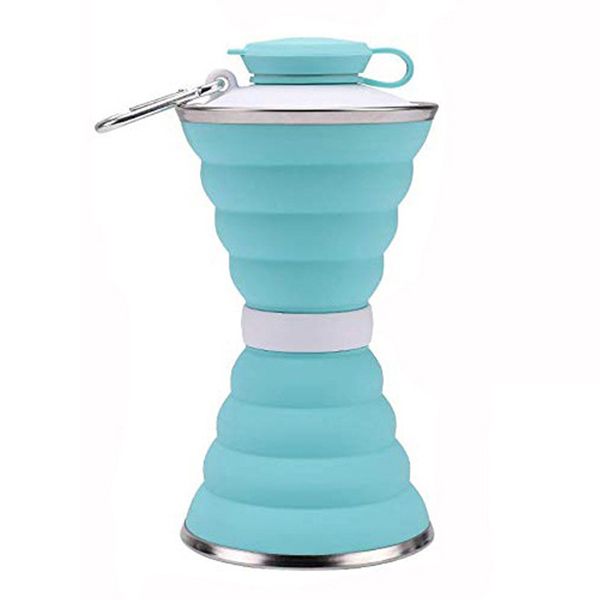 Collapsible Silicone Water Bottle with Carabiner - Green 500 ml