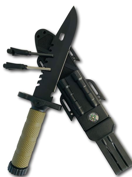 Black Ops - Rambo Survival Knife With Flint, Sharpener And Compass - Gift