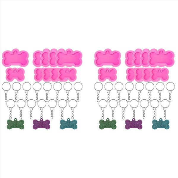 Dog Bone Silicone Molds With 20 Pcs Keychains For Diy Crafts Making