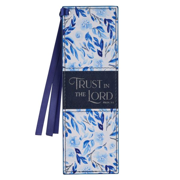 Faux Leather Bookmark - Trust in the Lord, Blue Floral