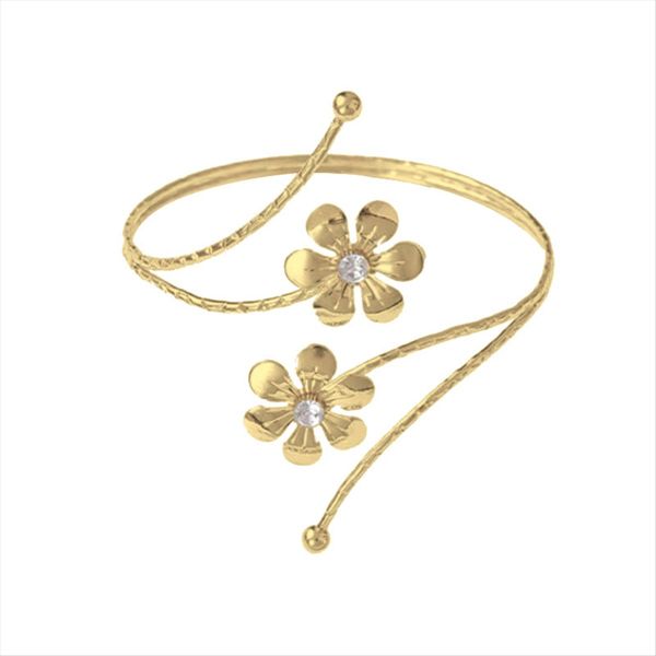 Stylish Exaggerated Metal Flower Armband Set with Diamonds Silver
