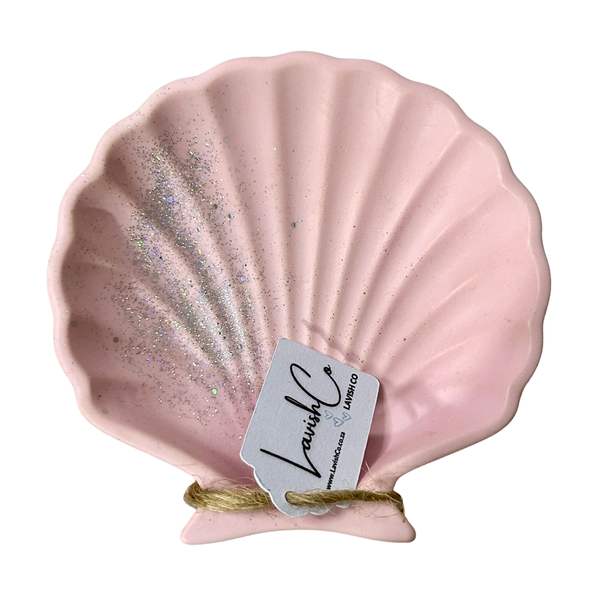 Decor Clam Shell Tray - Pink with Silver Glitter