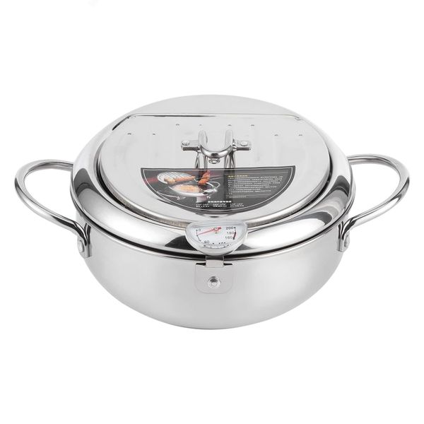 3.2L Stainless Steel Deep Frying Pot with Lid