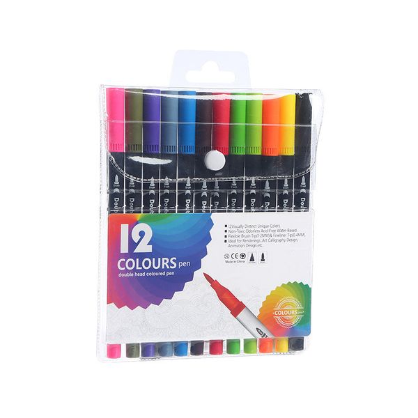 12 Colours Sketch Fineliner &amp; Dual Tip Brush Pens Water-Based Sketch Pens