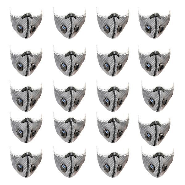 Double Valve Washable &amp; Reusable Sports Face Mask - Grey - 50 Pack