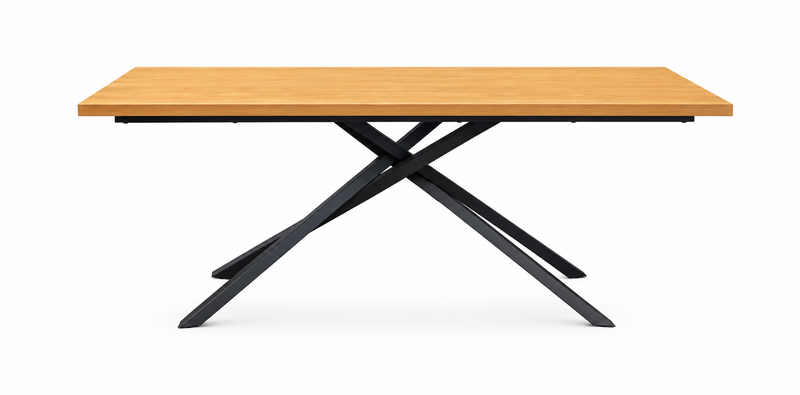 Modern Wooden Dining Table with Black Metal Cross Legs - 200x95x75cm