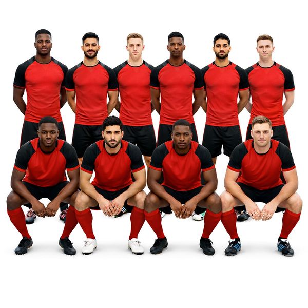 Adults Soccer Kit Fire &amp; Smoke-Football Team Kit for 14 Players -Black Red