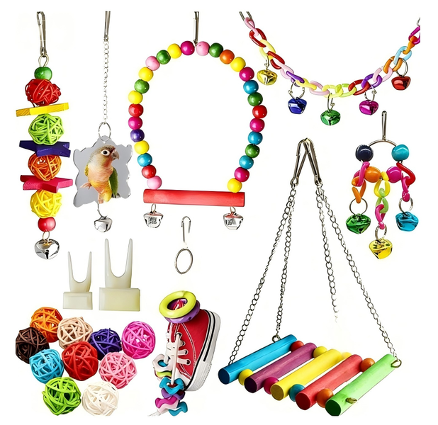 19 Piece Parrot Bird Swing Toys Set Hanging Toys