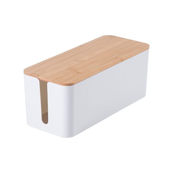 Small Bamboo Cover Cable Management Storage Box - Black