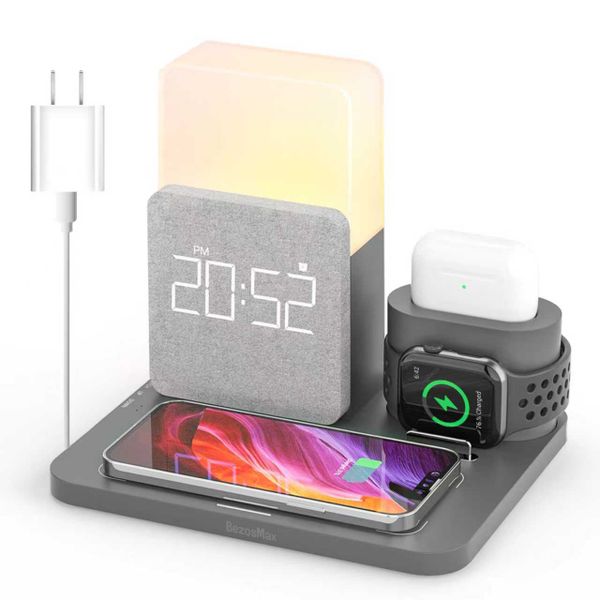 BezosMax S28 Digital Alarm Clock, Fast Wireless Charging Station