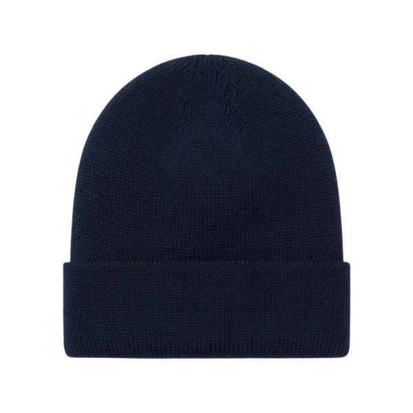 Dark Navy Blue Ribbed Knitted Beanie - Classic Cuffed Winter Hat