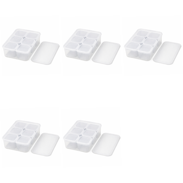 5 Pack - Refrigerator 6 Compartment Food Storage Container - Transparent