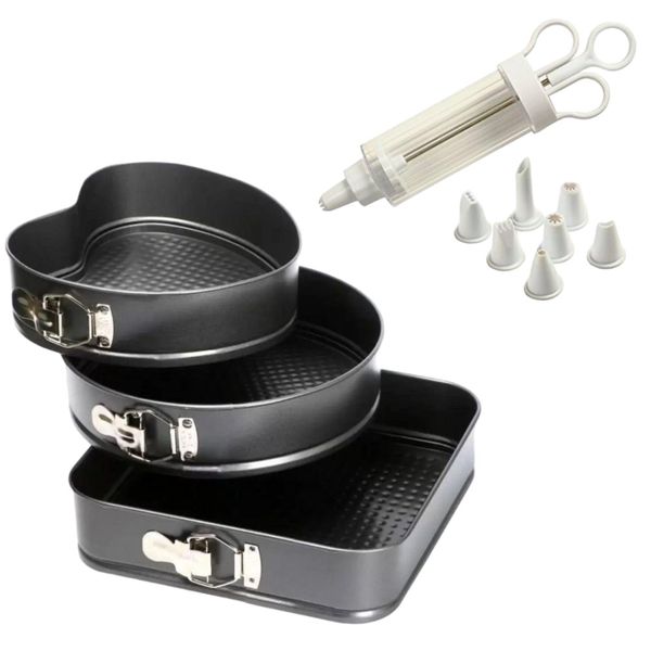 3 Pieces Springform Cake Mould With Icing Syringe Set