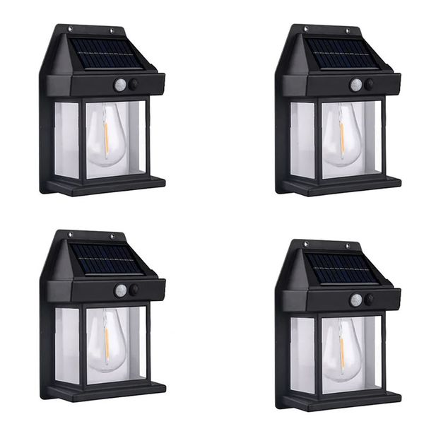 Set Of 4 Outdoor Motion Sensor Solar LED Warm White Wall Light DP-210
