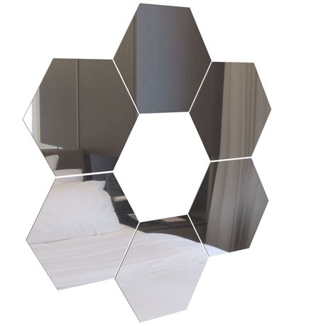 Hexagon Mirror Tiles Décor Silver, Large Self Adhesive Mirror Wall Tiles