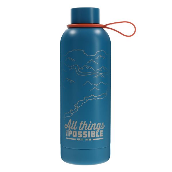 Water Bottle with Decorative Sticker Sheet - All Things Are Possible, Blue