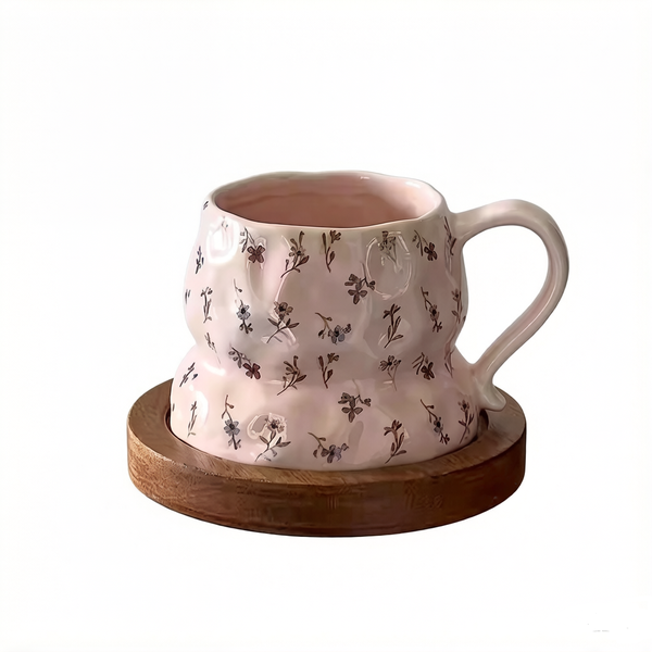 Handmade Floral Print Coffee Mug, Vintage Style Tea Cup for Home