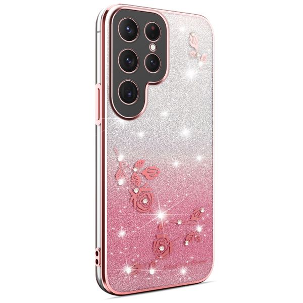 Gradient Glitter Flower Phone Case Compatible with Samsung Galaxy S25