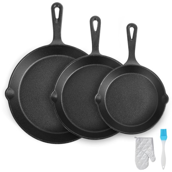 Chenshia Cast Iron Crockery Skillet Pan Set, Saute Fry Pan Kitchen Cookware