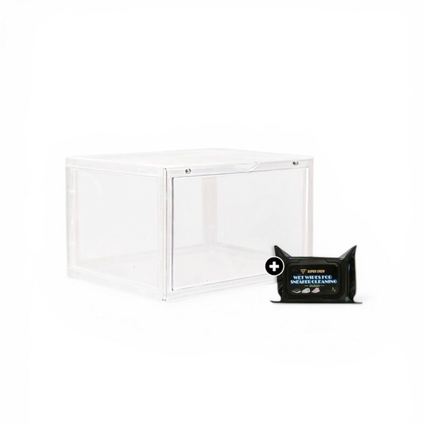 Transparent Stackable Shoe Box with Magnetic Door + Cleaning Wipes Combo
