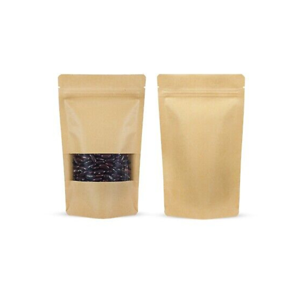 Kraft Paper Resealable Pouches - Display Window - 60 Piece - W10 x L15