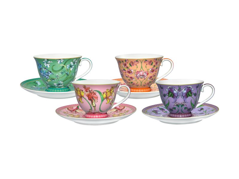 Maxwell and Williams Mystique Tall Cup &amp; Saucer 230ML - Set of 4 Assorted