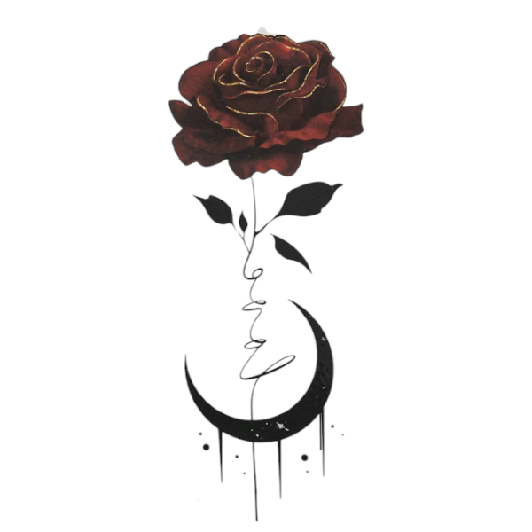 Rose with Moon Temporary Tattoo Sticker - Red &amp; Black