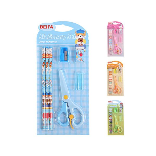 Stationery Set-3 Pencils,Sharpener,Eraser,Pencil Sleeves,Scissors-36 x Sets