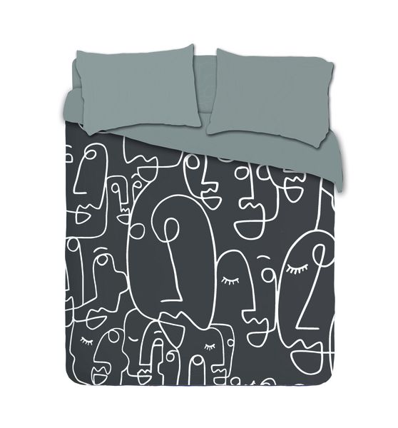 Imaginate Decor - Face Line Art - White on Grey Duvet Cover