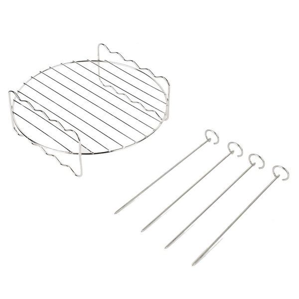 Stainless Steel BBQ Grill Rack with 4 Skewers Compatible with Air Fryer