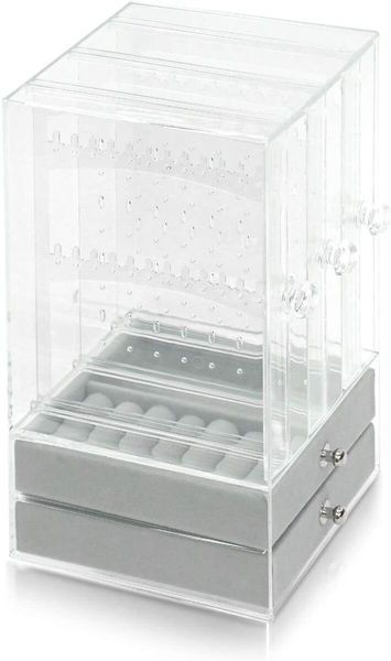 Acrylic Earring Display Box 3-Panels with 2 Draws