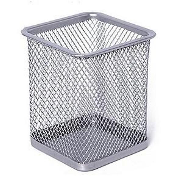 Wire Mesh Large Square Pencil Cup - Silver