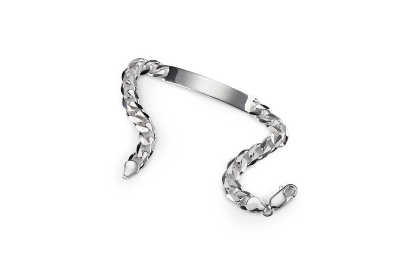 21.5cm Men's 8.1mm Sterling Silver Identity Bracelet with Curb Link
