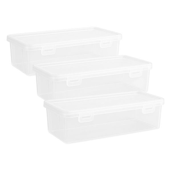 3 Piece Large Clear Plastic Storage Container With Lid - Transparent