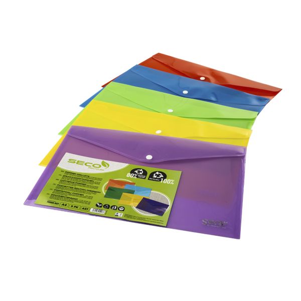 Seco Popper Wallet Landscape Translucent Assorted Colours A4+ (PK5)