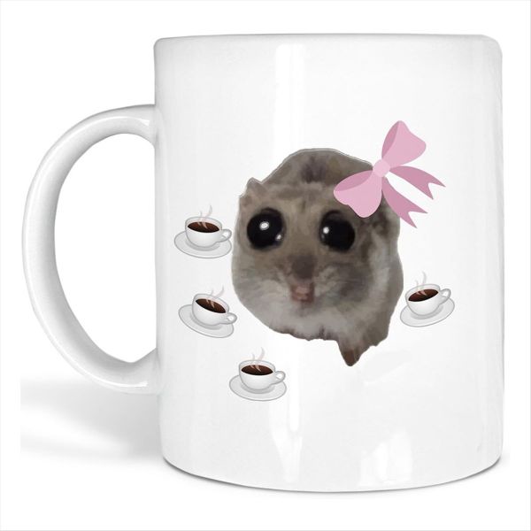 Printed Mugs With Sad Hamster Meme Cute Mug Good Morning Little Girl