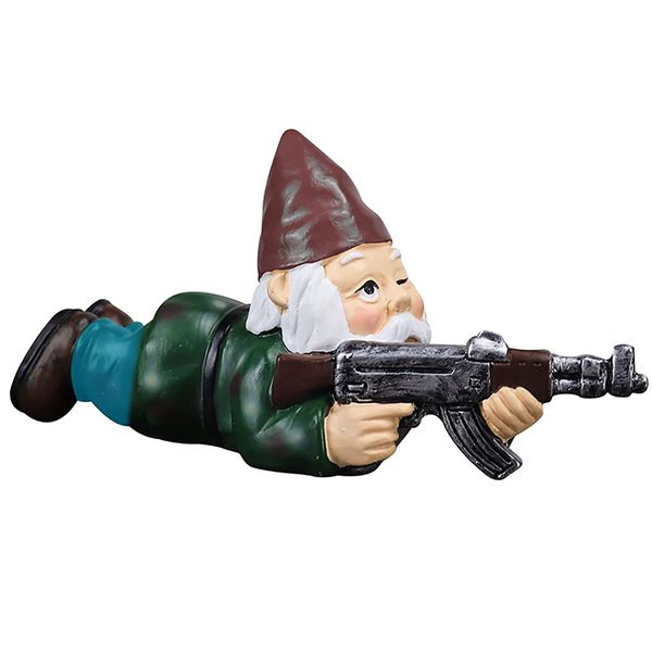 Home Garden Decor Prone Military Gnome Statuette - 11cm