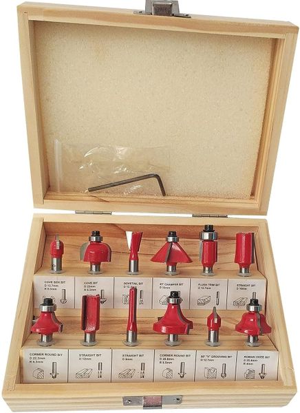 MTG-12Pcs Premium Quality Router Bit 6.35mm Router Bit Set With wood Case