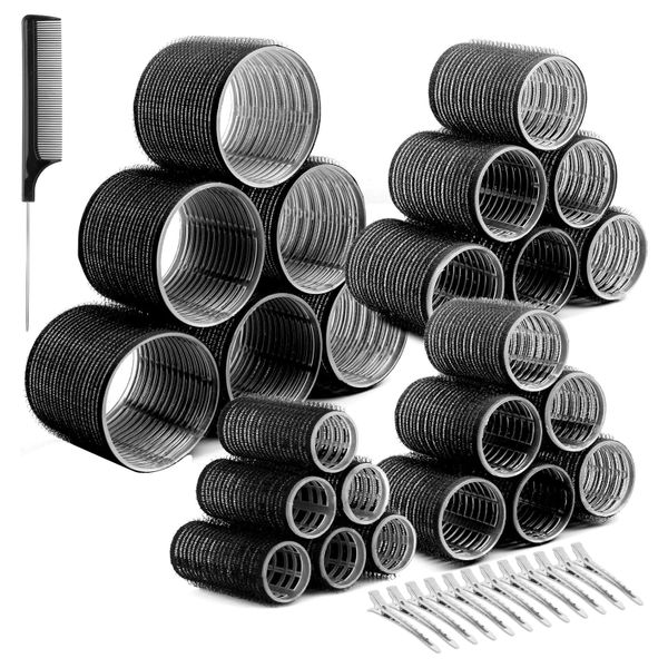 QYNIAL 24Pcs Heatless Hair Roller with 12 Clips, 4 Sizes