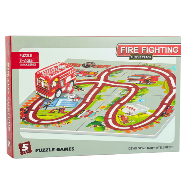 DIY Fire Fighting Puzzle Track Set - Wind-Up Fire Truck Educational Toy