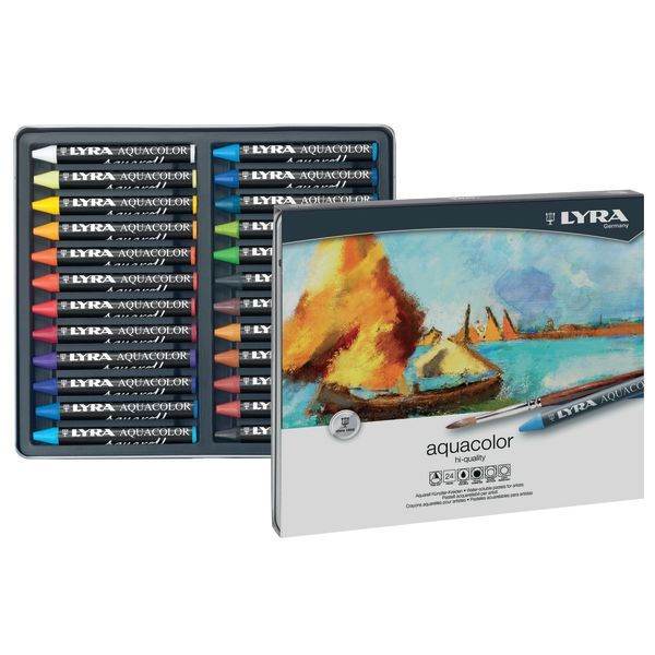Lyra Aquacolor Wax Crayons - 24 Colours in Metal Box