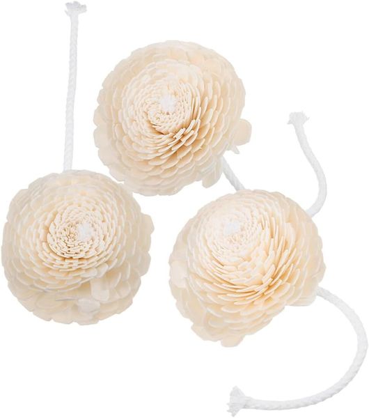 3pcs Faux Flower Oil Diffuser Heads with Cotton Wick Rope, Reed Scent