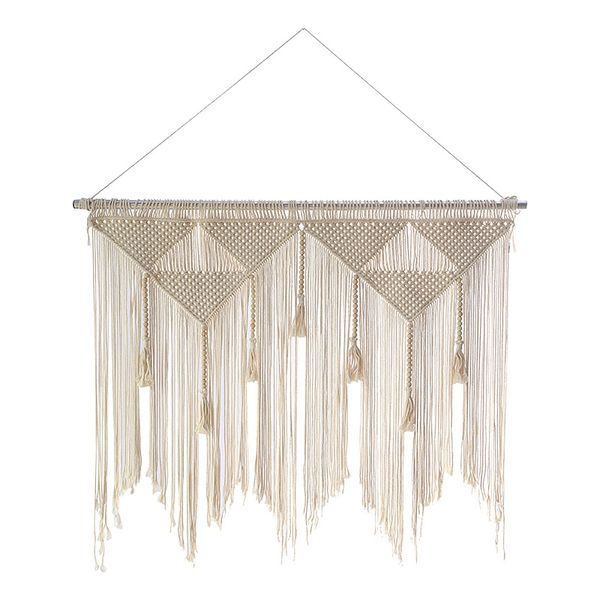 Macrame Wall Hanging Tapestry, Beige White (Wood Stick Not Included)
