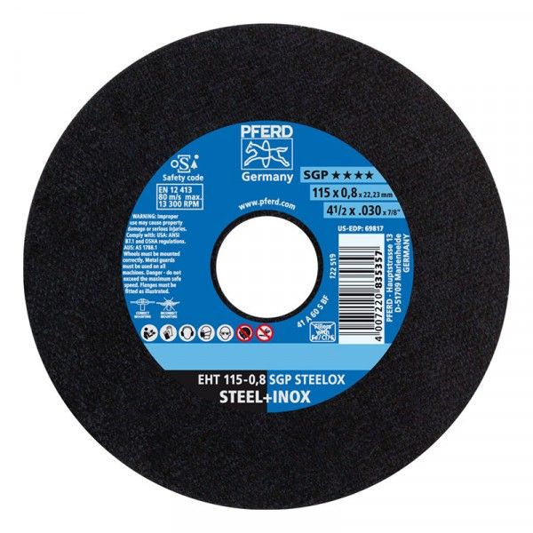 Bulk Pack 2 x Pferd Steel+Inox Cutting Disc - 115mm x 0.8mm x 22.2mm Bore
