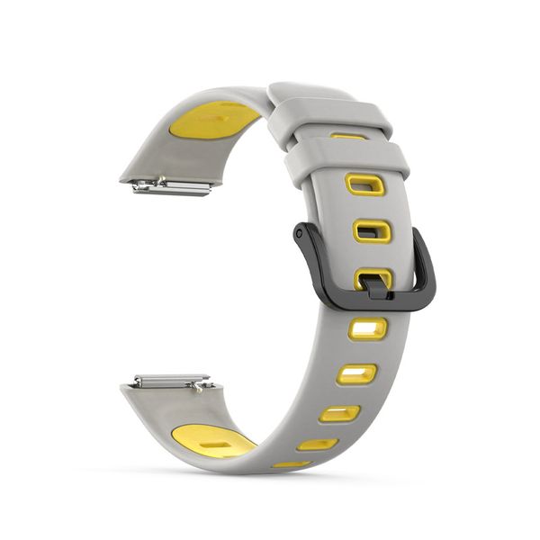 Silicone Sport Strap Compatible with Huawei Band 7-Grey &amp; Yellow