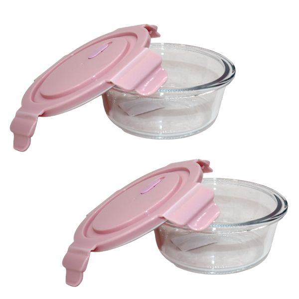 High Quality Borosilicate Glass Round Lunch Box Set of 2 - 400ML