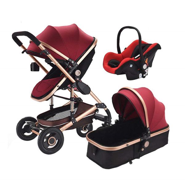 Totland Baby Stroller 3 in 1 Newborn Baby Carriage - Red