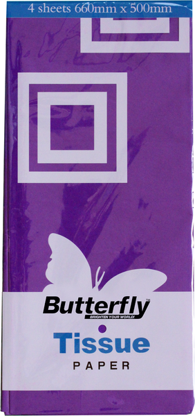 Butterfly Tissue Paper 4 Sheets - Purple (Pack Of 12)