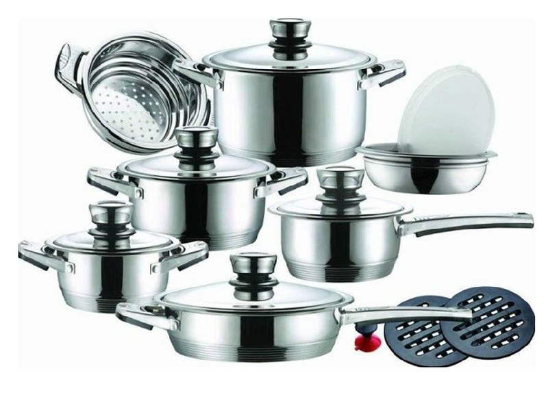 Energy Saving Stainless Steel 11-Layer Capsuled Bottom Cookware Set- 16 Pcs